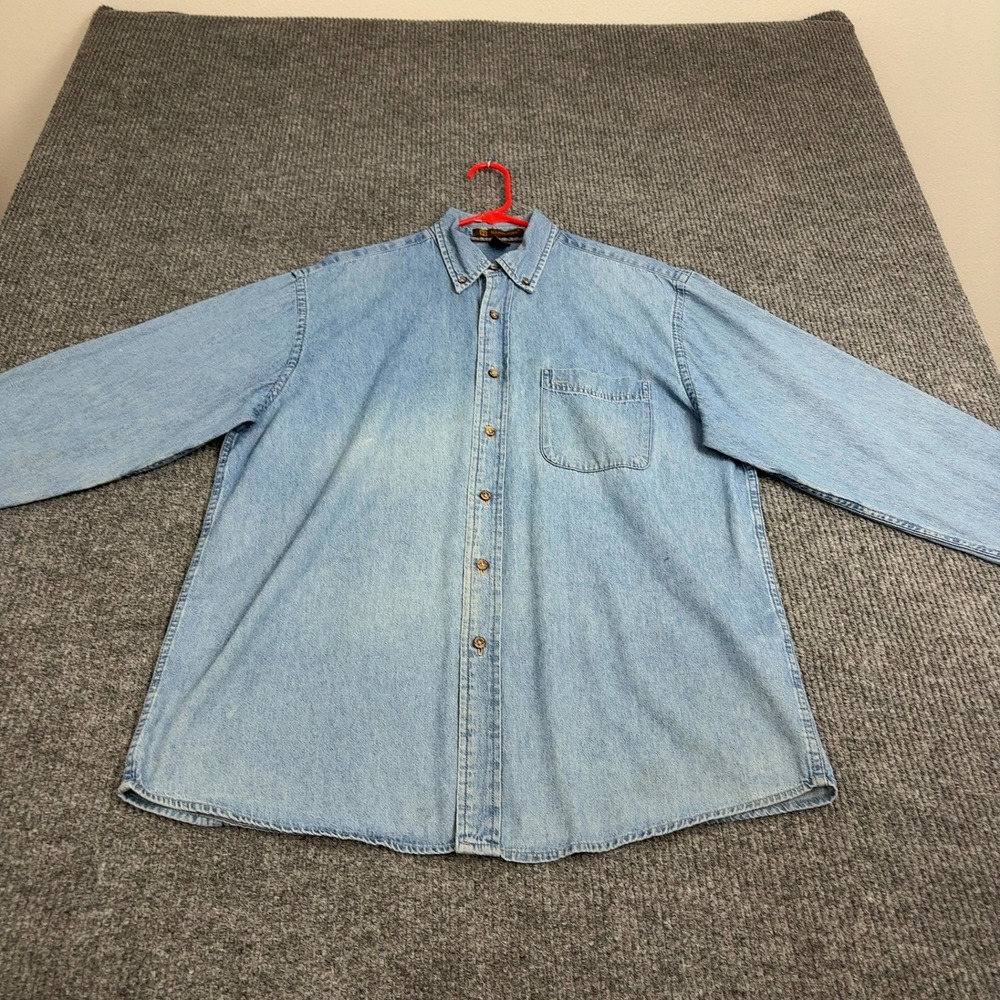 Harriton Shirt Mens L Blue Cotton Denim Button Down Long Sleeve Casual‎ Workwear